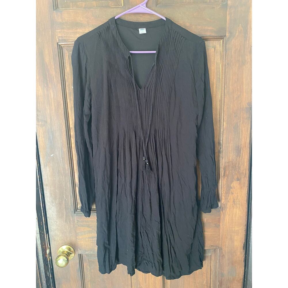 Old Navy Small Black Dress 100% Rayon Long Sleeve Tie V Neck Lined - Picture 3 of 8
